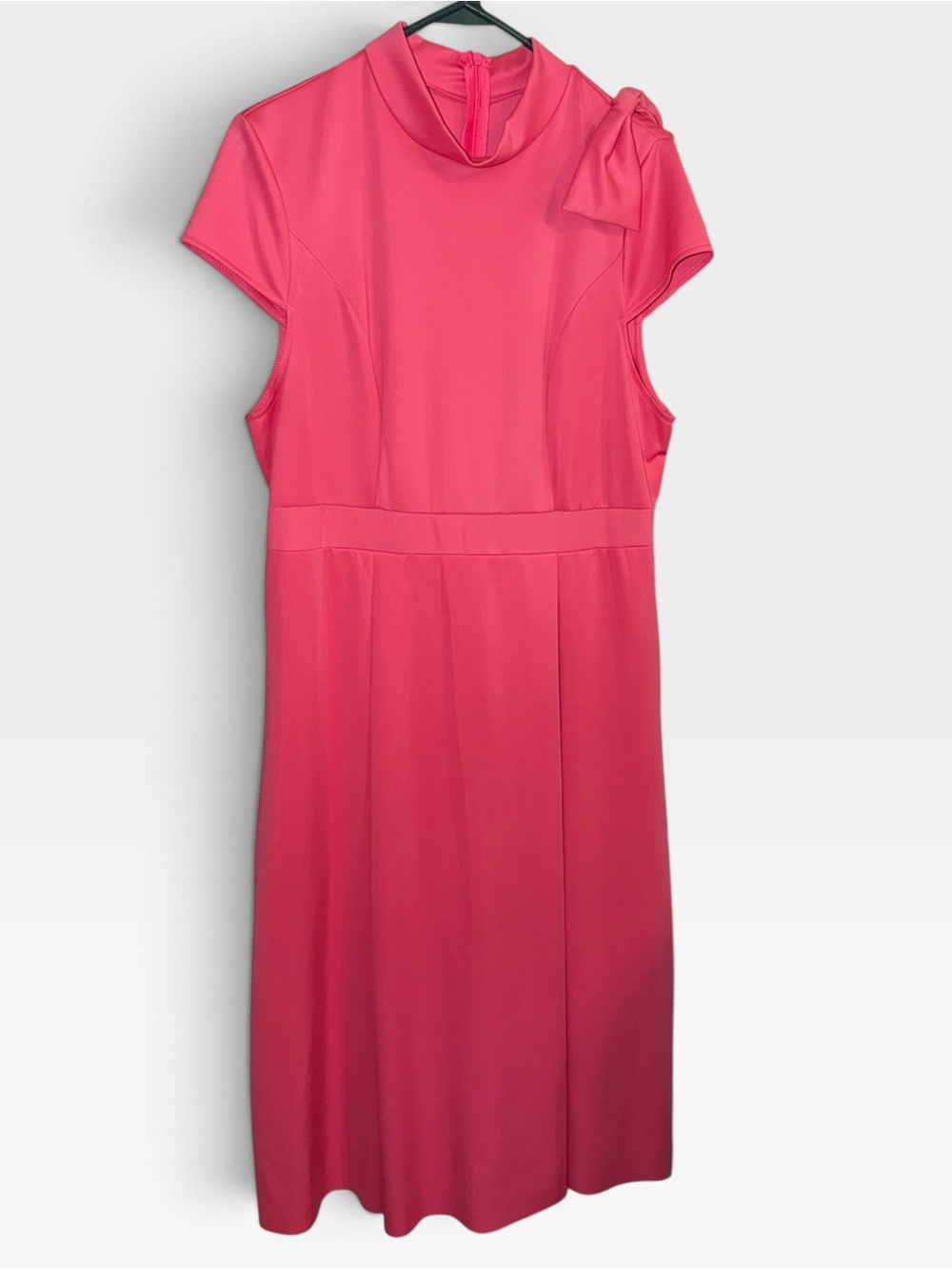 SHEIN CURVE Pink Mock Neck A-Line Dress with Bow Detail